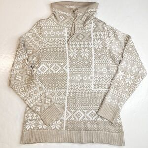 Woolrich Nordic Fair Isle Sweater Sz Medium Beige/White Cowl Cinch Neck Top EUC